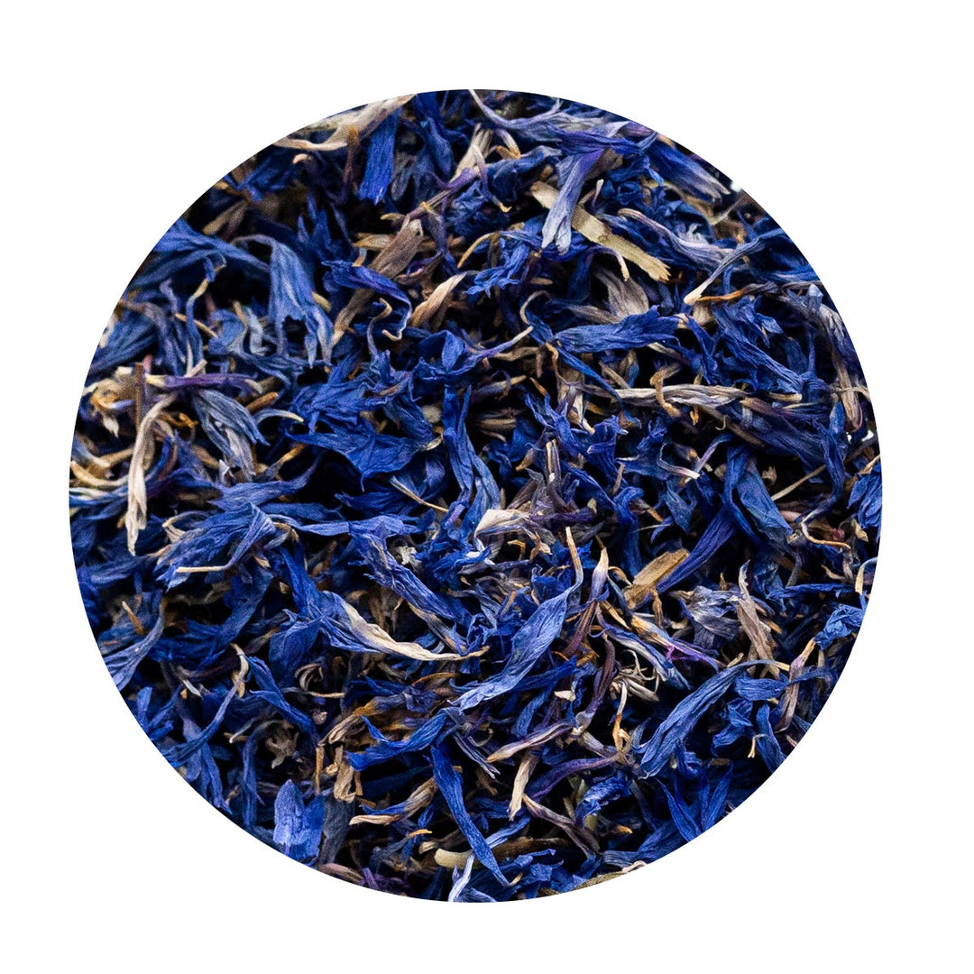 Loose dried Organic Blue Cornflower petals.