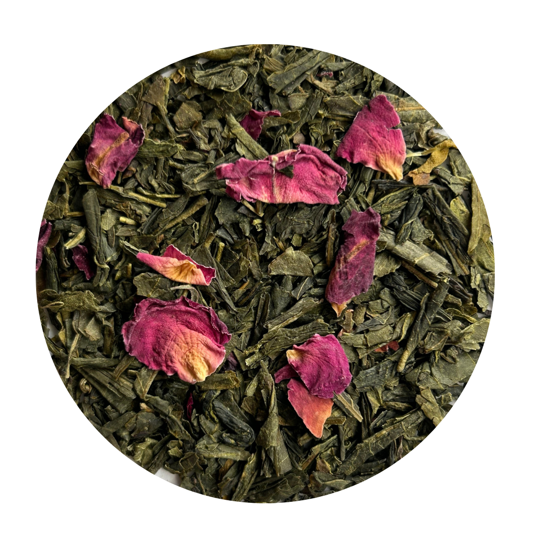 Loose Leaf Green Tea with rose petals.